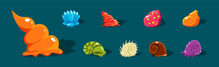 Sea Shells with Spiral Shape of Different Color Vector Setのイラスト素材