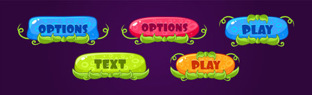 Glossy Button with Green Grass for Game User Interface Vector Setのイラスト素材