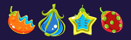 Funny Colorful Fantasy Bright Fruits Vector Setのイラスト素材