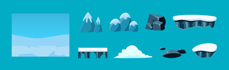 Nature Landscape Flat Elements for Game Design Vector Setのイラスト素材