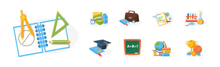Educational and School Subject Supply and Element Vector Setのイラスト素材