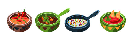 Bright Mexican Food and Dish Served on Plate Vector Setのイラスト素材