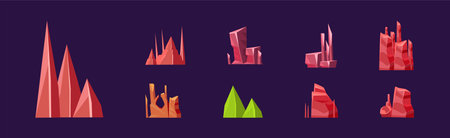 Stone Rock and Canyon Landscape Element Vector Setのイラスト素材