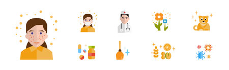 Allergies and Allergic Diseases Icon Vector Setのイラスト素材