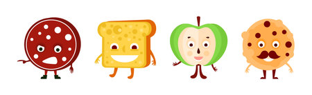 Cute Food Character with Smiling Faces Vector Setのイラスト素材