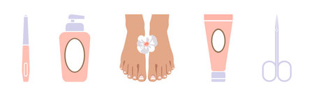 Pedicure Object and Tools for Nail Treatment Vector Setのイラスト素材