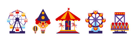 Amusement Park Fairy Attractions and Entertainment Vector Setのイラスト素材