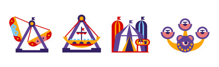 Amusement Park Fairy Attractions and Entertainment Vector Setのイラスト素材