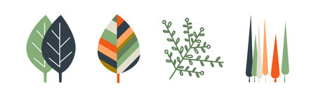 Abstract Leaf and Foliage with Botanical Elements Vector Setのイラスト素材