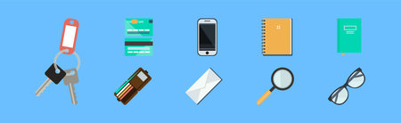 Office Object and Business Workflow Items on Blue Background Vector Setのイラスト素材