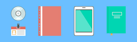 Office Object and Business Workflow Items on Blue Background Vector Setのイラスト素材