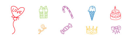 Party and Birthday Celebration Line Symbol and Icon Vector Setのイラスト素材