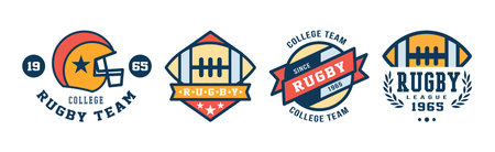 Rugby College Team Label as American Sport Game Emblem Vector Setのイラスト素材