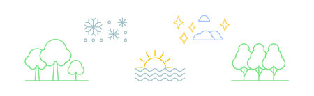 Linear Landscape Element and Environment Icon Vector Setのイラスト素材