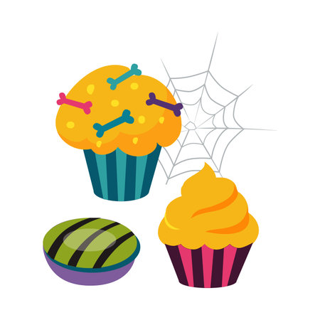 Halloween with Bright Cupcake Treat and Confection Vector Illustrationのイラスト素材