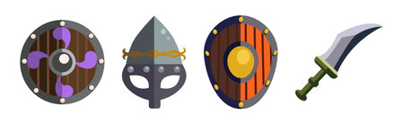 Viking and Warrior Game Icon and Battle Object Vector Setのイラスト素材