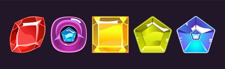Fantasy Jewelry Gem and Crystal Stone for Game Vector Setのイラスト素材
