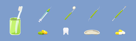 Dental Care and Hygiene Object and Tool Vector Setのイラスト素材