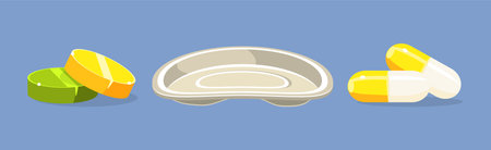 Dental Care and Hygiene Object with Tablet and Pill Vector Setのイラスト素材