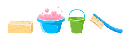 Home Cleaning Tools and Household Cleanup Object Vector Setのイラスト素材