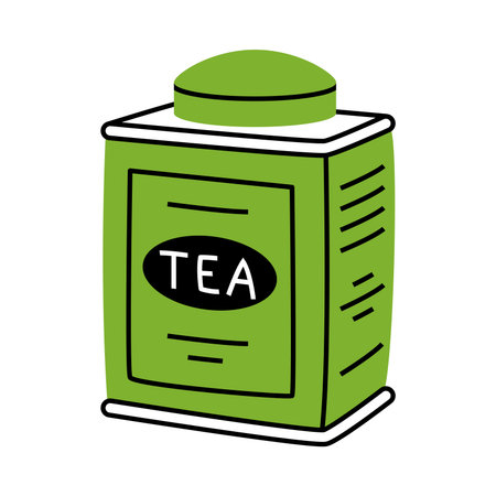 Green Metal Tea Box with Loose Leaf Inside Vector Illustrationのイラスト素材