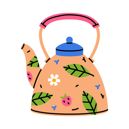 Ceramic Teapot with Handle with Hot Aromatic Tea Brewing Vector Illustrationのイラスト素材