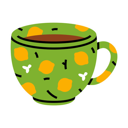 Aromatic Tea Brewing with Green Ceramic Cup with Hot Drink Vector Illustrationのイラスト素材