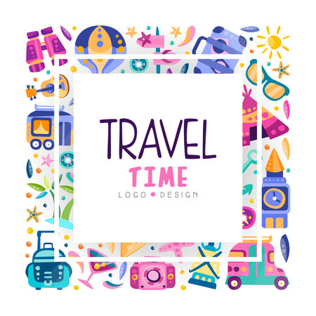 Travel and Adventure Banner Design with Journey Symbol Vector Templateのイラスト素材