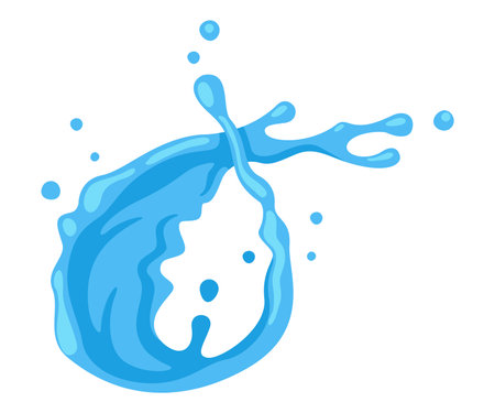 Blue Water Splash as Aqua Motion with Drops Vector Illustrationのイラスト素材