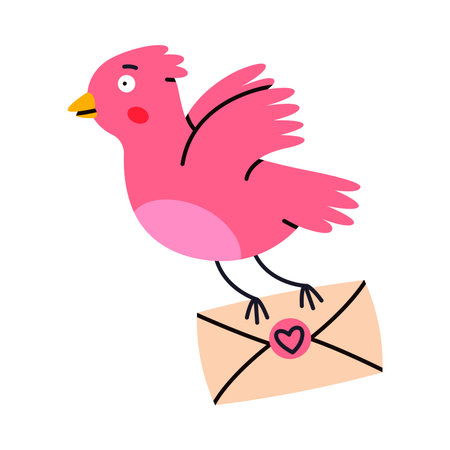 Pink Bird Carry Letter Envelope Flying with Post Vector Illustrationのイラスト素材