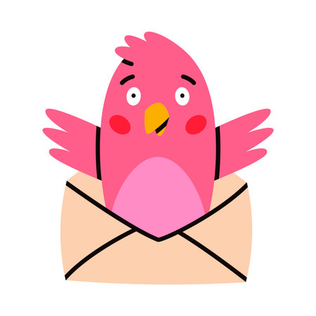 Pink Bird Carry Letter Envelope Flying with Post Vector Illustrationのイラスト素材