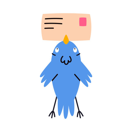 Blue Bird Carry Letter Envelope Flying with Post Vector Illustrationのイラスト素材