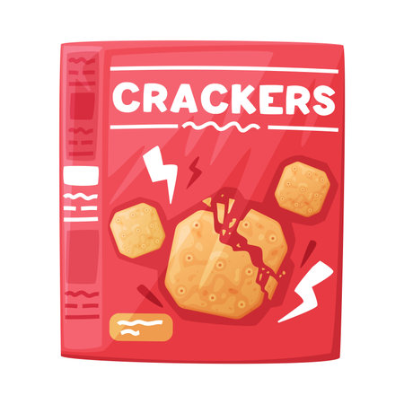 Crunchy Cracker Cookie Package as Dry Baked Flour Biscuit Vector Illustrationのイラスト素材
