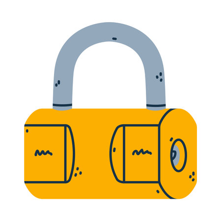 Yellow Metallic Padlock as Portable Lock with Shackle Vector Illustrationのイラスト素材