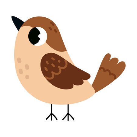 Funny Sparrow Little Bird with Wings Standing Vector Illustrationのイラスト素材