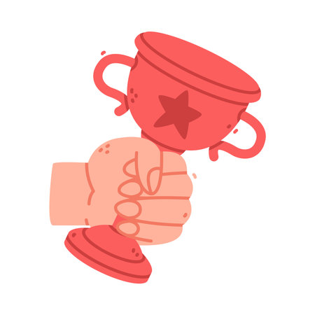 Human Hand Hold Red Cup or Goblet Award Vector Illustrationのイラスト素材