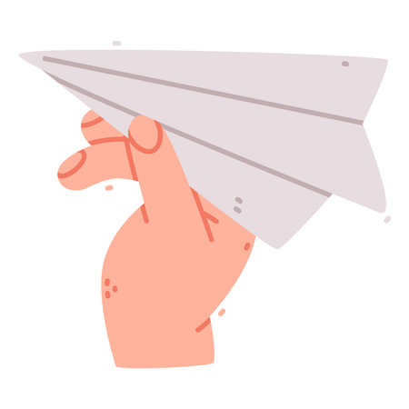 Human Hand Hold Folded Paper Plane Vector Illustrationのイラスト素材