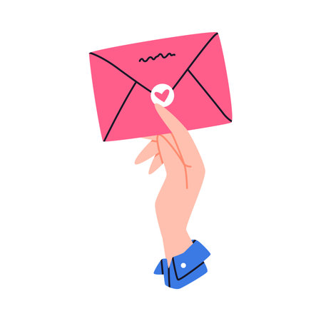 Human Hand Hold Letter in Sealed Envelope Vector Illustrationのイラスト素材