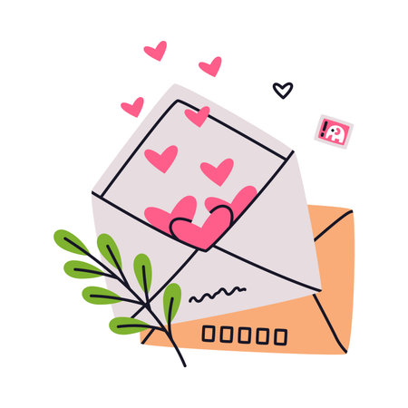 Letter Receive and Send with Envelope and Love Heart Vector Illustrationのイラスト素材