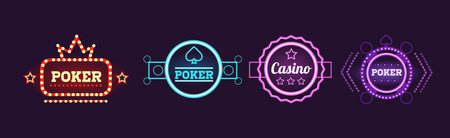 Casino Club Neon Light Sign and Label Vector Setのイラスト素材