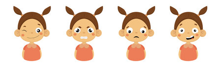 Funny Girl Character Show Face Emotion and Expression Vector Setのイラスト素材