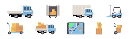 Order Delivery and Logistics with Parcel and Transport Vector Setのイラスト素材