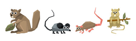 Funny Rodent Animal with Tail and Teeth Vector Setのイラスト素材