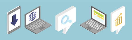 Business Infographics Element Design with Electronic Device Isometric Vector Setのイラスト素材