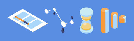 Paper, Hourglass, Chart and Graph as Business Isometric Icon Vector Setのイラスト素材