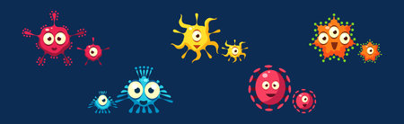 Funny Microorganism and Virus with Tentacles Vector Set
