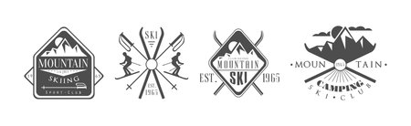 Mountain Camping Club Label and Emblem Vector Setのイラスト素材