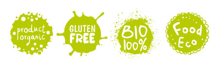 Eco Natural Food Green Label and Emblem Vector Setのイラスト素材