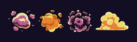 Comic Colorful Explosion or Burst and Boom Effect Vector Set