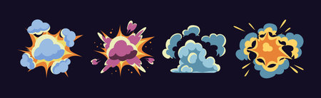 Comic Colorful Explosion or Burst and Boom Effect Vector Set
